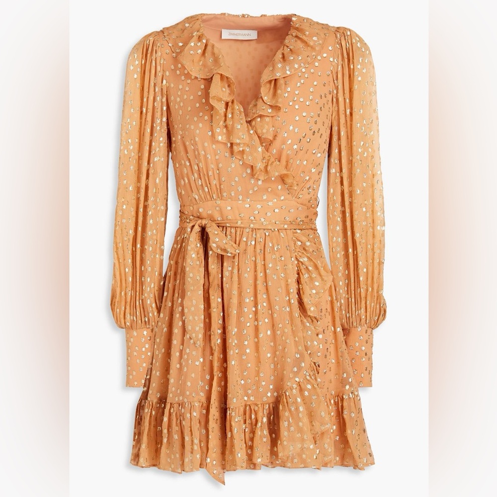 Zimmermann Gold Foil Polka Mini Dress